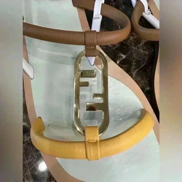 Fendi O'Lock Leather Colorblock Sandals Size 37.5 - Picture 5 of 13